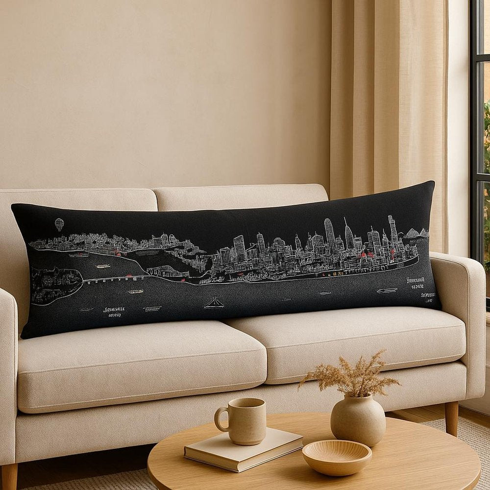 14" X 46" Dark Gray And White Philadelphia Nighttime Skyline Lumbar Decorative Pillow HomeRoots