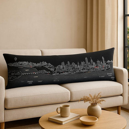 14" X 46" Dark Gray And White Philadelphia Nighttime Skyline Lumbar Decorative Pillow HomeRoots