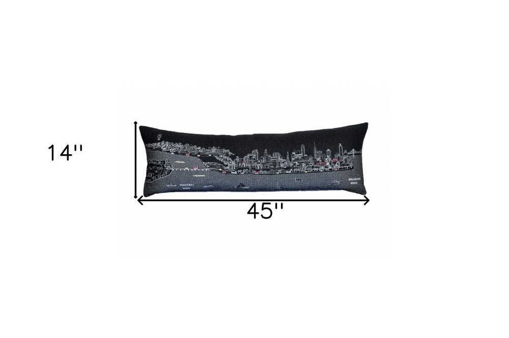 14" X 46" Dark Gray And White Philadelphia Nighttime Skyline Lumbar Decorative Pillow HomeRoots