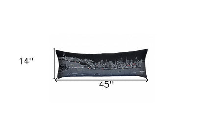 14" X 46" Dark Gray And White Philadelphia Nighttime Skyline Lumbar Decorative Pillow HomeRoots