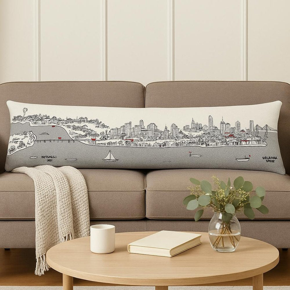14" X 46" Dark Gray And White Philadelphia Nighttime Skyline Lumbar Decorative Pillow HomeRoots