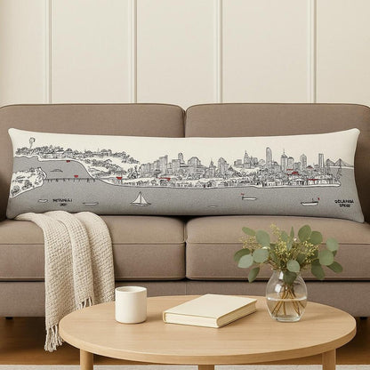 14" X 46" Dark Gray And White Philadelphia Nighttime Skyline Lumbar Decorative Pillow HomeRoots