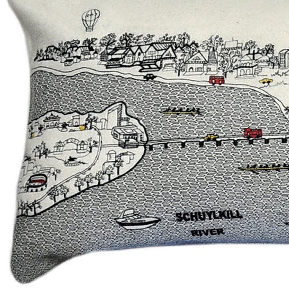 14" X 46" Dark Gray And White Philadelphia Nighttime Skyline Lumbar Decorative Pillow — view 7