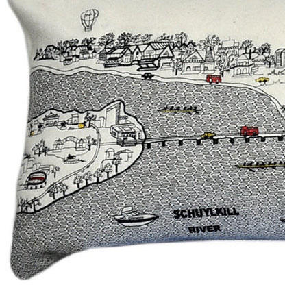 14" X 46" Dark Gray And White Philadelphia Nighttime Skyline Lumbar Decorative Pillow HomeRoots