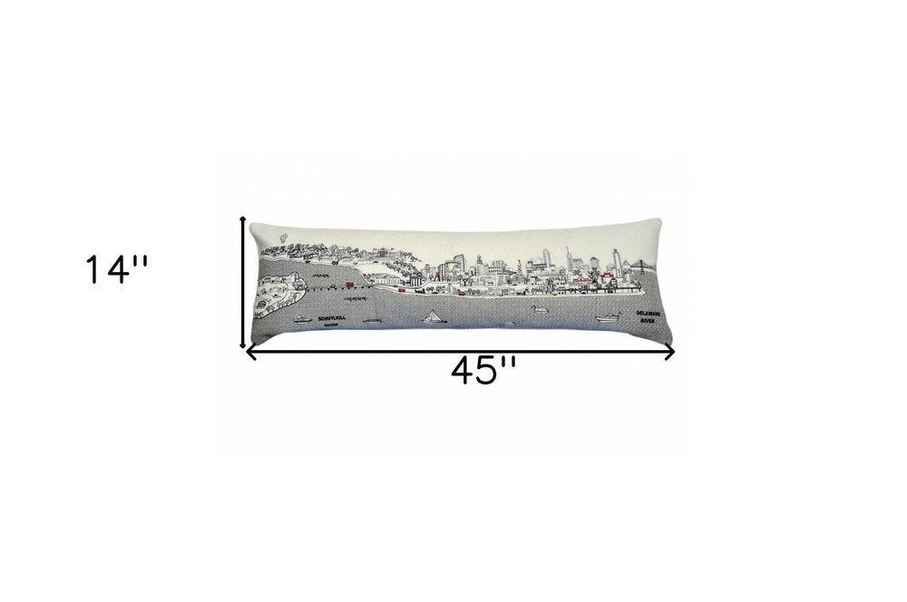 14" X 46" Dark Gray And White Philadelphia Nighttime Skyline Lumbar Decorative Pillow HomeRoots