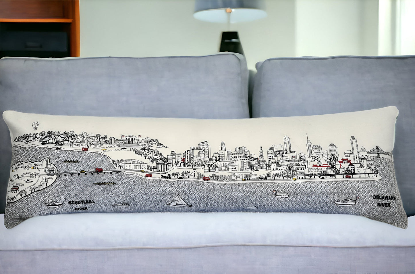 46" White Philadelphia Daylight Skyline Lumbar Decorative Pillow FurniFindUSA