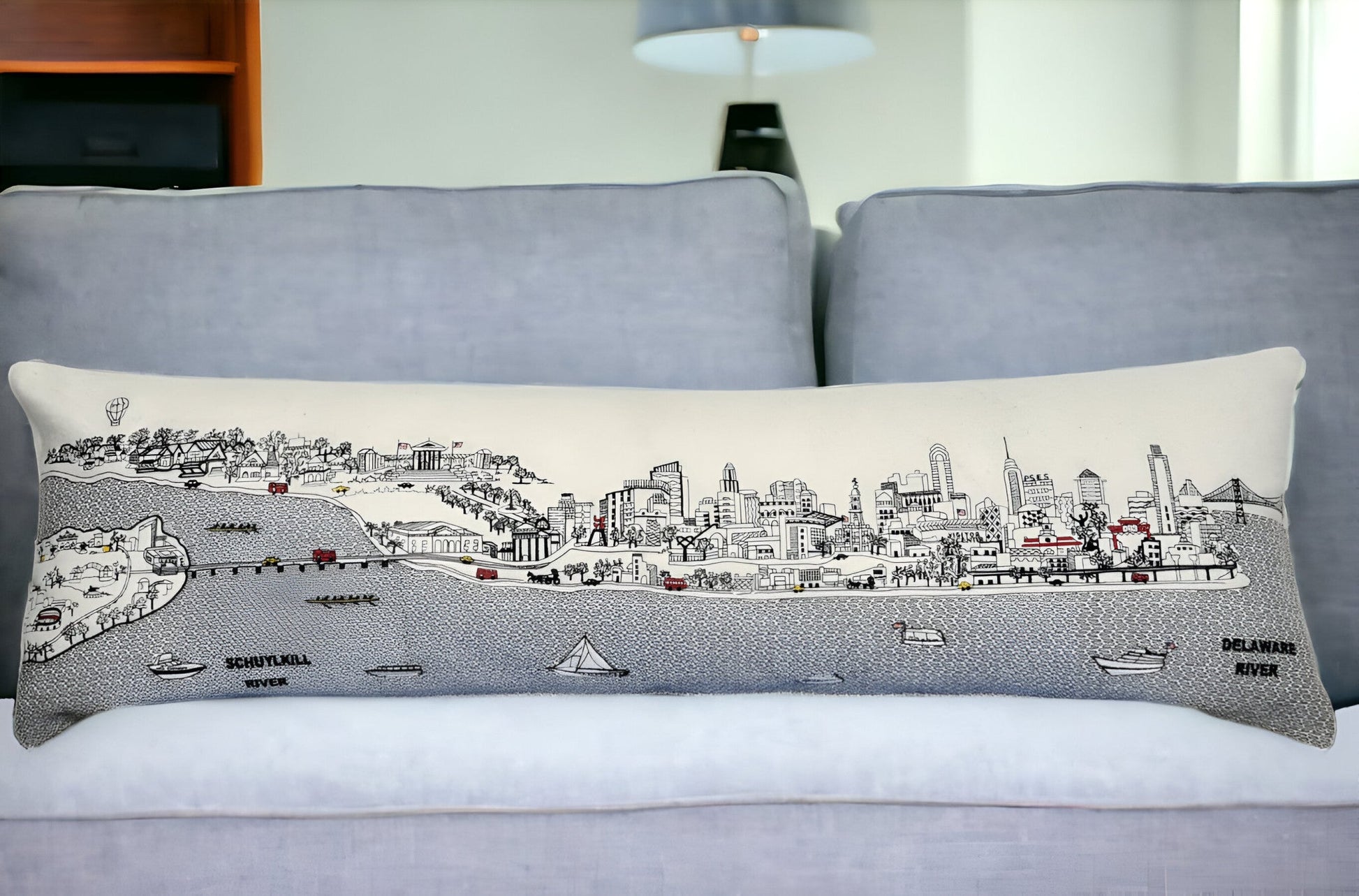 46" White Philadelphia Daylight Skyline Lumbar Decorative Pillow FurniFindUSA