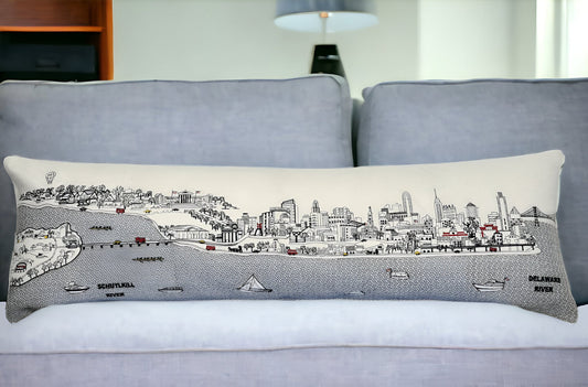 46" White Philadelphia Daylight Skyline Lumbar Decorative Pillow FurniFindUSA