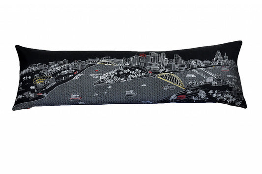 46" Black Pittsburgh Nighttime Skyline Lumbar Decorative Pillow FurniFindUSA