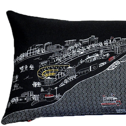 46" Black Pittsburgh Nighttime Skyline Lumbar Decorative Pillow FurniFindUSA