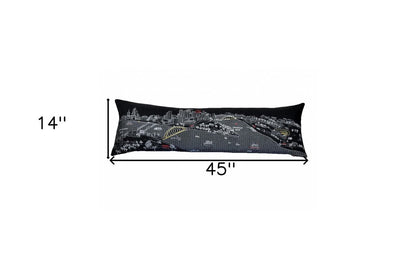 14" X 46" Dark Gray And White Pittsburgh Nighttime Skyline Lumbar Decorative Pillow HomeRoots
