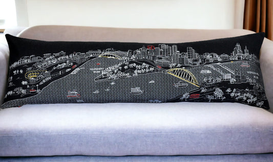 46" Black Pittsburgh Nighttime Skyline Lumbar Decorative Pillow FurniFindUSA