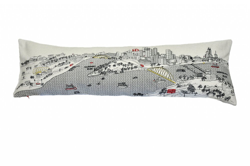 14" X 46" Dark Gray And White Pittsburgh Nighttime Skyline Lumbar Decorative Pillow HomeRoots