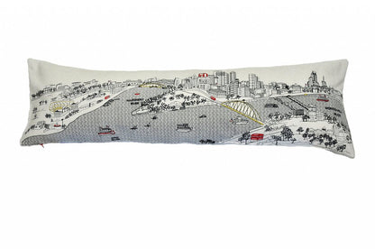14" X 46" Dark Gray And White Pittsburgh Nighttime Skyline Lumbar Decorative Pillow HomeRoots