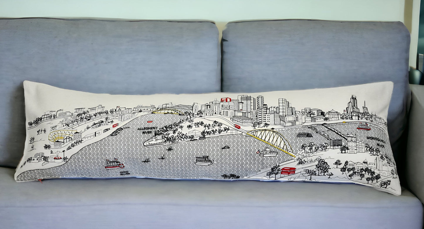 46" White Pittsburgh Daylight Skyline Lumbar Decorative Pillow FurniFindUSA