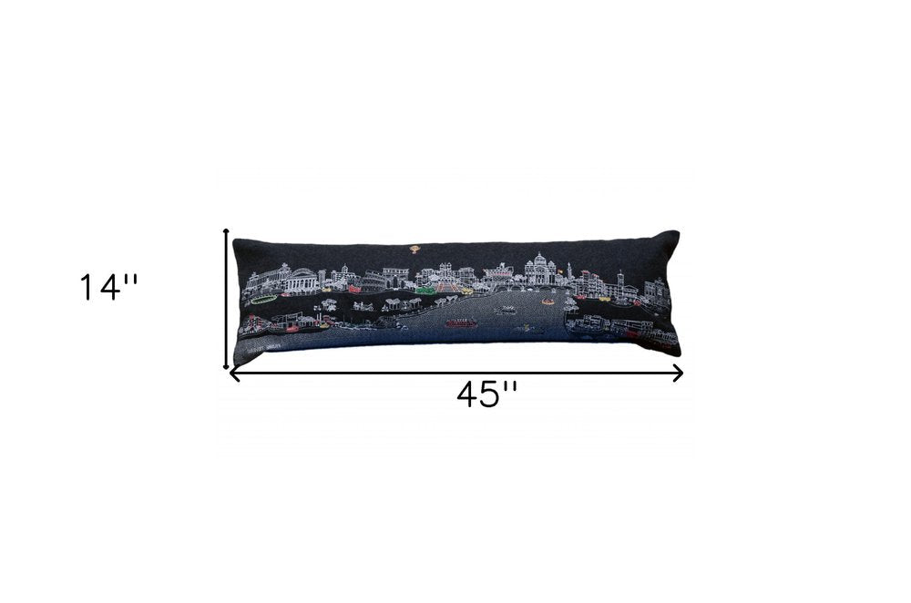 14" X 46" Dark Gray And White Rome Nighttime Skyline Lumbar Decorative Pillow — view 4
