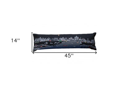 14" X 46" Dark Gray And White Rome Nighttime Skyline Lumbar Decorative Pillow HomeRoots