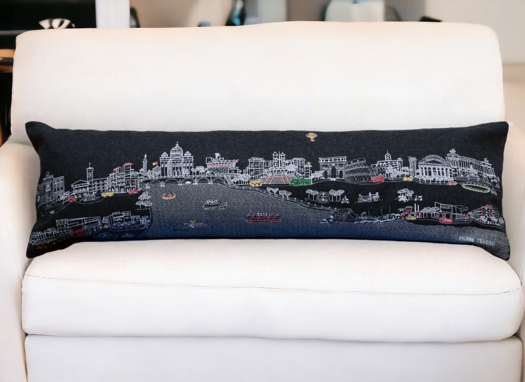 46" Black Rome Nighttime Skyline Lumbar Decorative Pillow FurniFindUSA