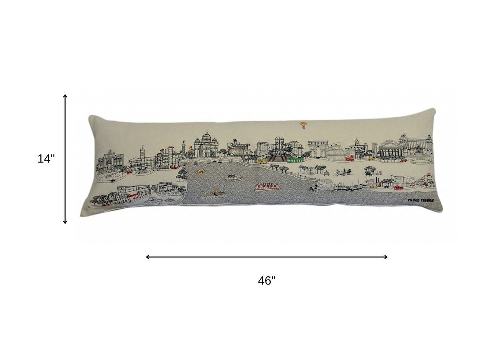 14" X 46" Dark Gray And White Rome Nighttime Skyline Lumbar Decorative Pillow — view 9