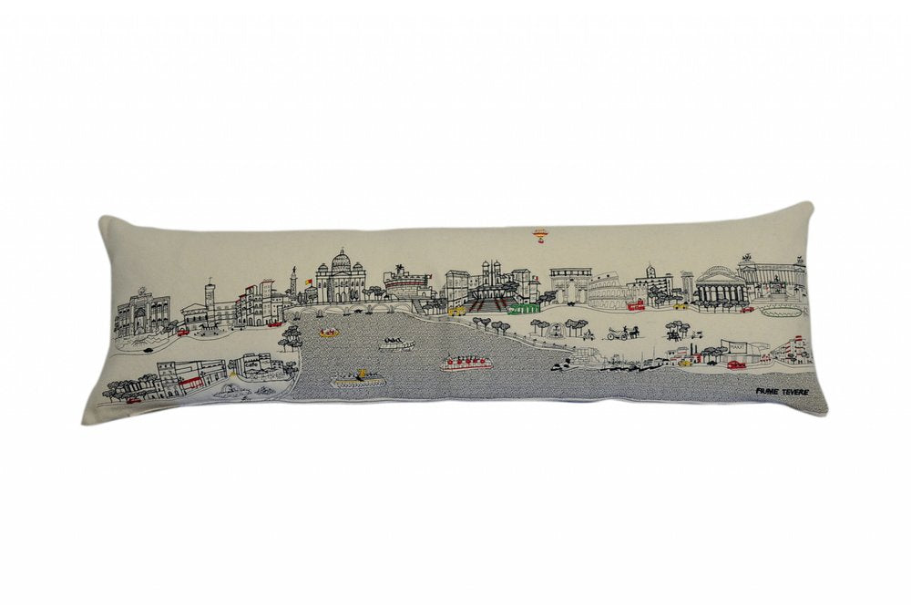 14" X 46" Dark Gray And White Rome Nighttime Skyline Lumbar Decorative Pillow — view 5
