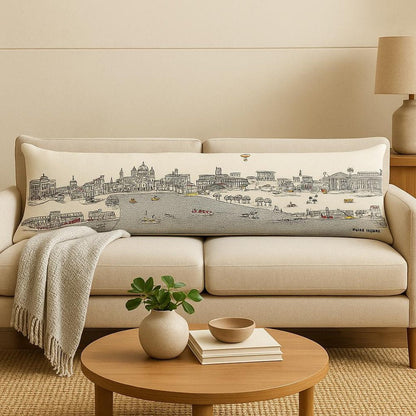 14" X 46" Dark Gray And White Rome Nighttime Skyline Lumbar Decorative Pillow HomeRoots