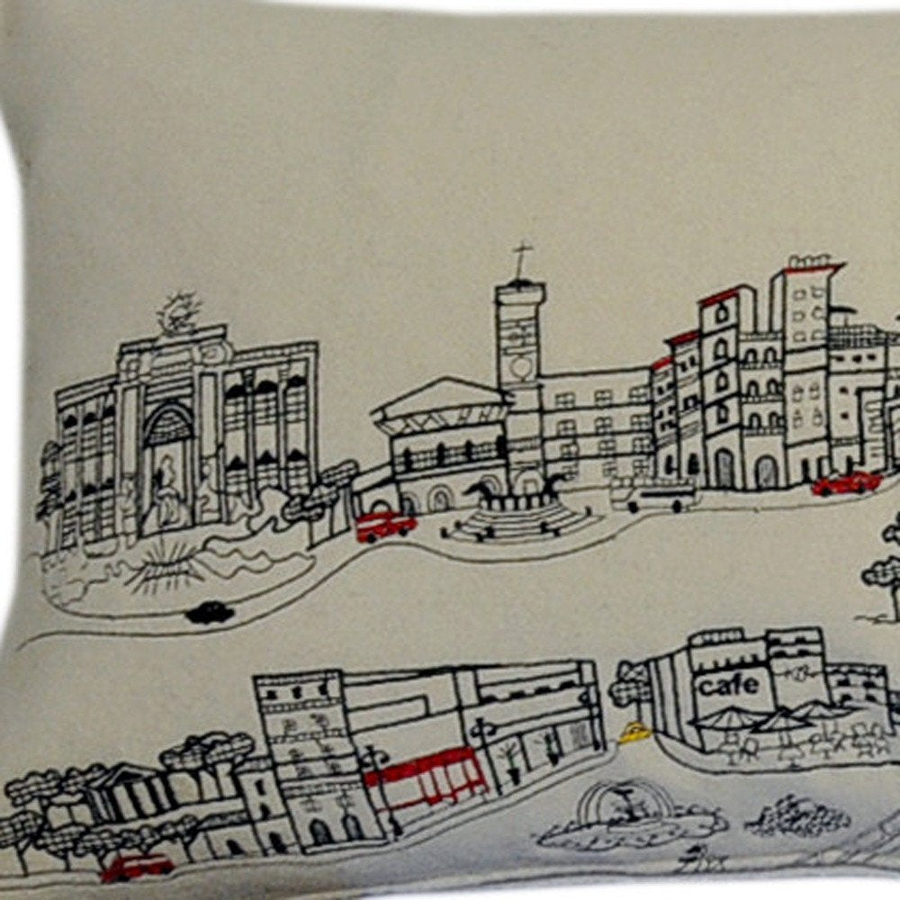 14" X 46" Dark Gray And White Rome Nighttime Skyline Lumbar Decorative Pillow HomeRoots