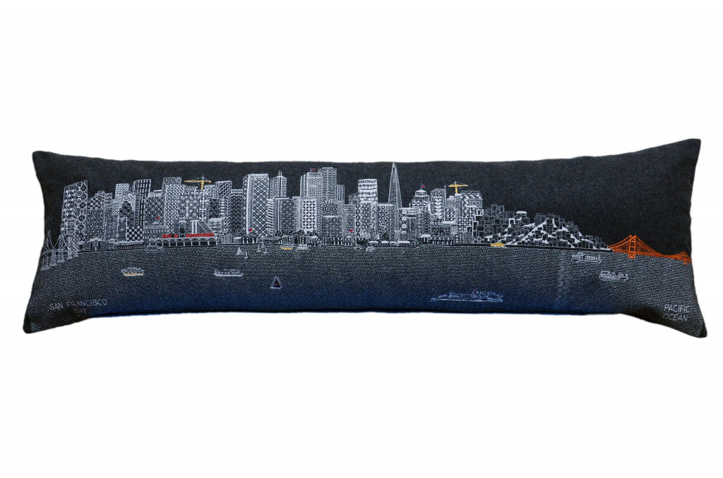 46" Black San Francisco Nighttime Skyline Lumbar Decorative Pillow FurniFindUSA