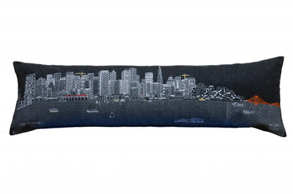 14" X 46" Dark Gray And White San Francisco Nighttime Skyline Lumbar Decorative Pillow HomeRoots