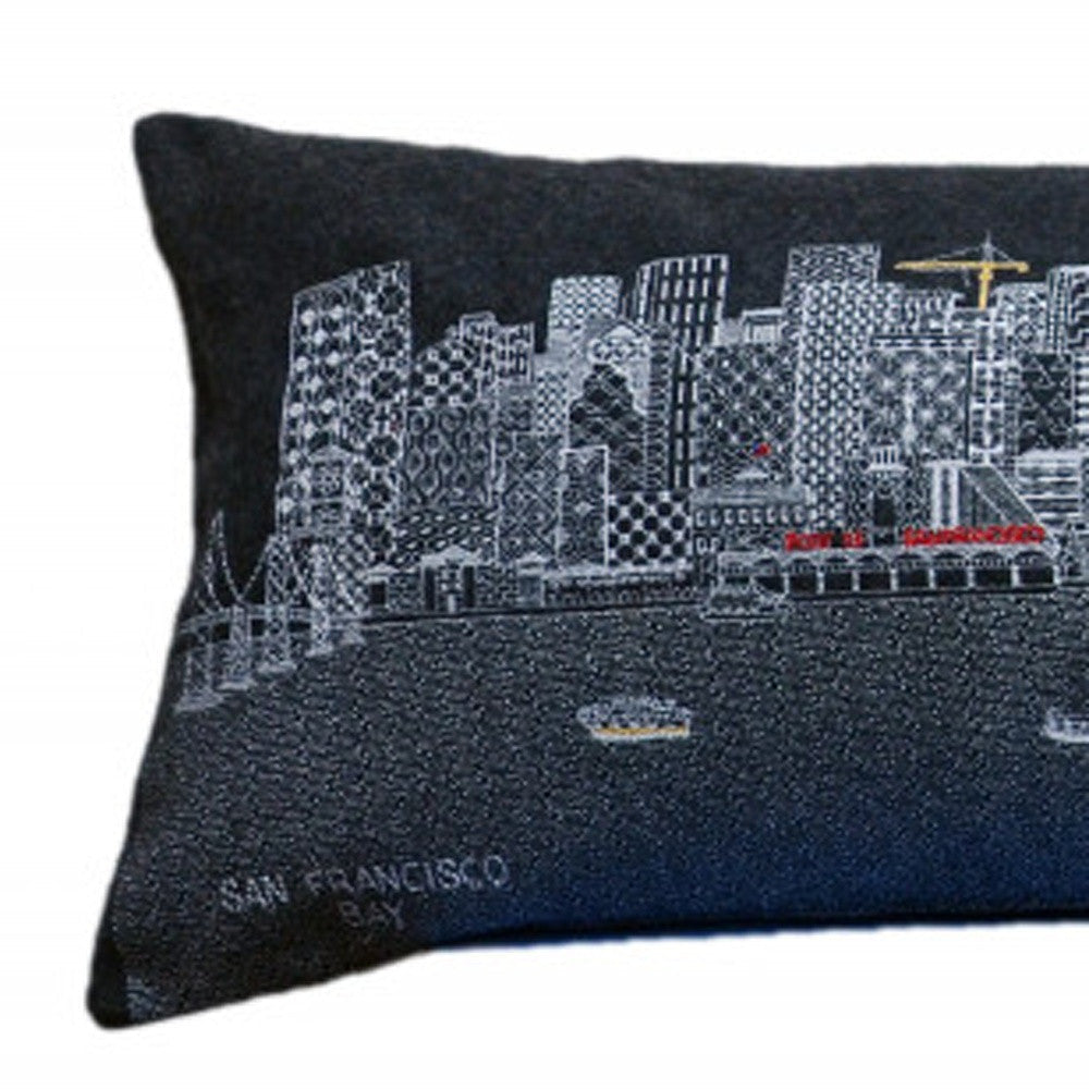 46" Black San Francisco Nighttime Skyline Lumbar Decorative Pillow FurniFindUSA
