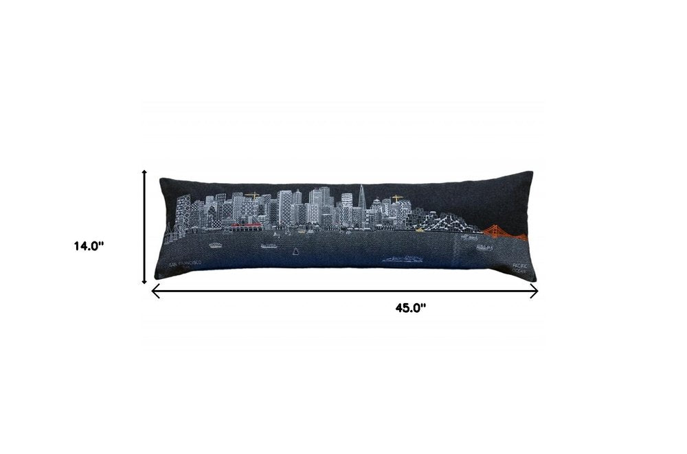 14" X 46" Dark Gray And White San Francisco Nighttime Skyline Lumbar Decorative Pillow HomeRoots