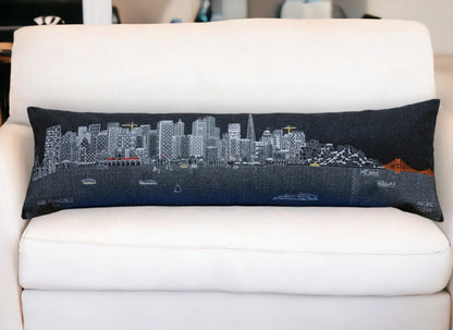 46" Black San Francisco Nighttime Skyline Lumbar Decorative Pillow FurniFindUSA