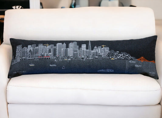 46" Black San Francisco Nighttime Skyline Lumbar Decorative Pillow FurniFindUSA
