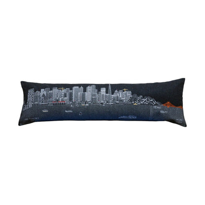 14" X 46" Dark Gray And White San Francisco Nighttime Skyline Lumbar Decorative Pillow HomeRoots