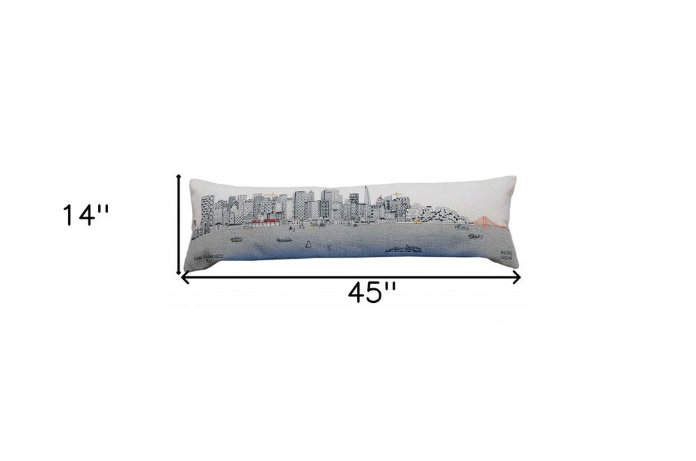 14" X 46" Dark Gray And White San Francisco Nighttime Skyline Lumbar Decorative Pillow HomeRoots