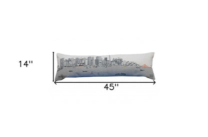 14" X 46" Dark Gray And White San Francisco Nighttime Skyline Lumbar Decorative Pillow HomeRoots