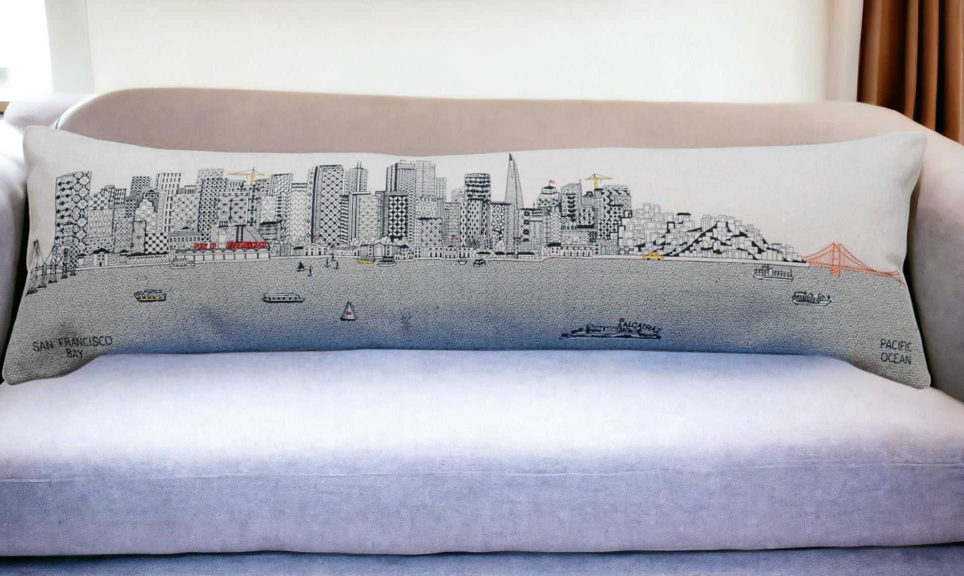 46" White San Francisco Daylight Skyline Lumbar Decorative Pillow FurniFindUSA