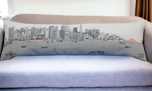 46" White San Francisco Daylight Skyline Lumbar Decorative Pillow FurniFindUSA