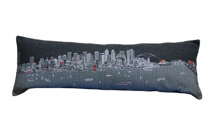 14" X 46" Dark Gray And White Seattle Nighttime Skyline Lumbar Decorative Pillow HomeRoots