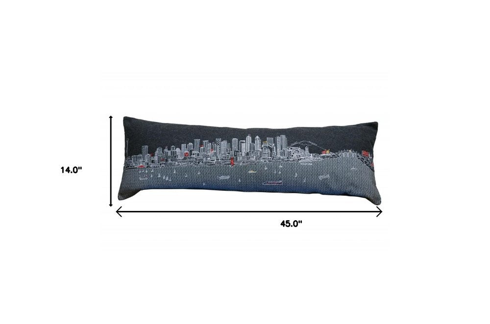 14" X 46" Dark Gray And White Seattle Nighttime Skyline Lumbar Decorative Pillow HomeRoots