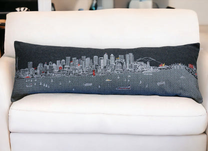 46" Black Seattle Nighttime Skyline Lumbar Decorative Pillow FurniFindUSA