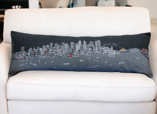 46" Black Seattle Nighttime Skyline Lumbar Decorative Pillow FurniFindUSA