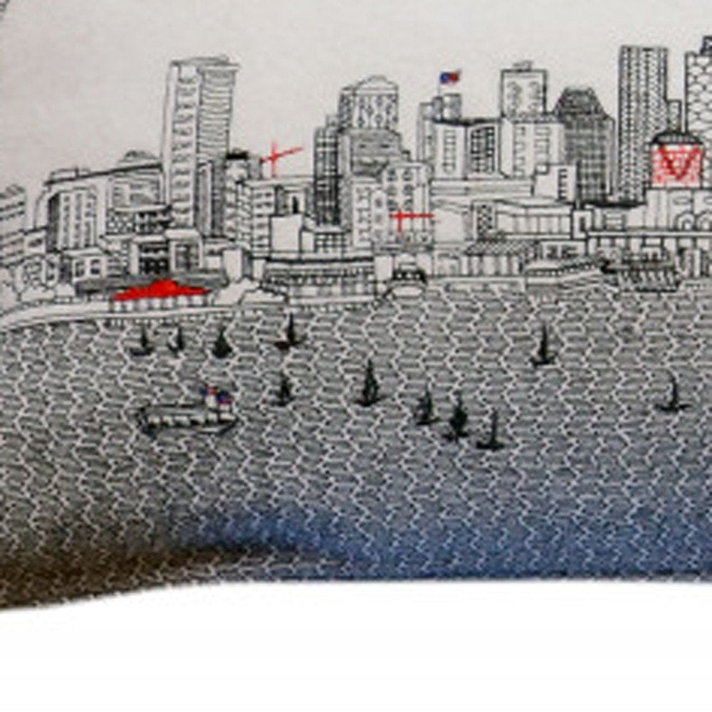 14" X 46" Dark Gray And White Seattle Nighttime Skyline Lumbar Decorative Pillow HomeRoots