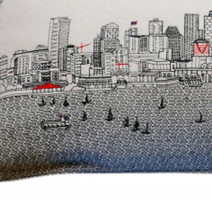 14" X 46" Dark Gray And White Seattle Nighttime Skyline Lumbar Decorative Pillow HomeRoots