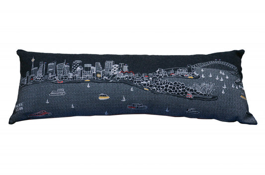 46" Black Sydney Nighttime Skyline Lumbar Decorative Pillow FurniFindUSA
