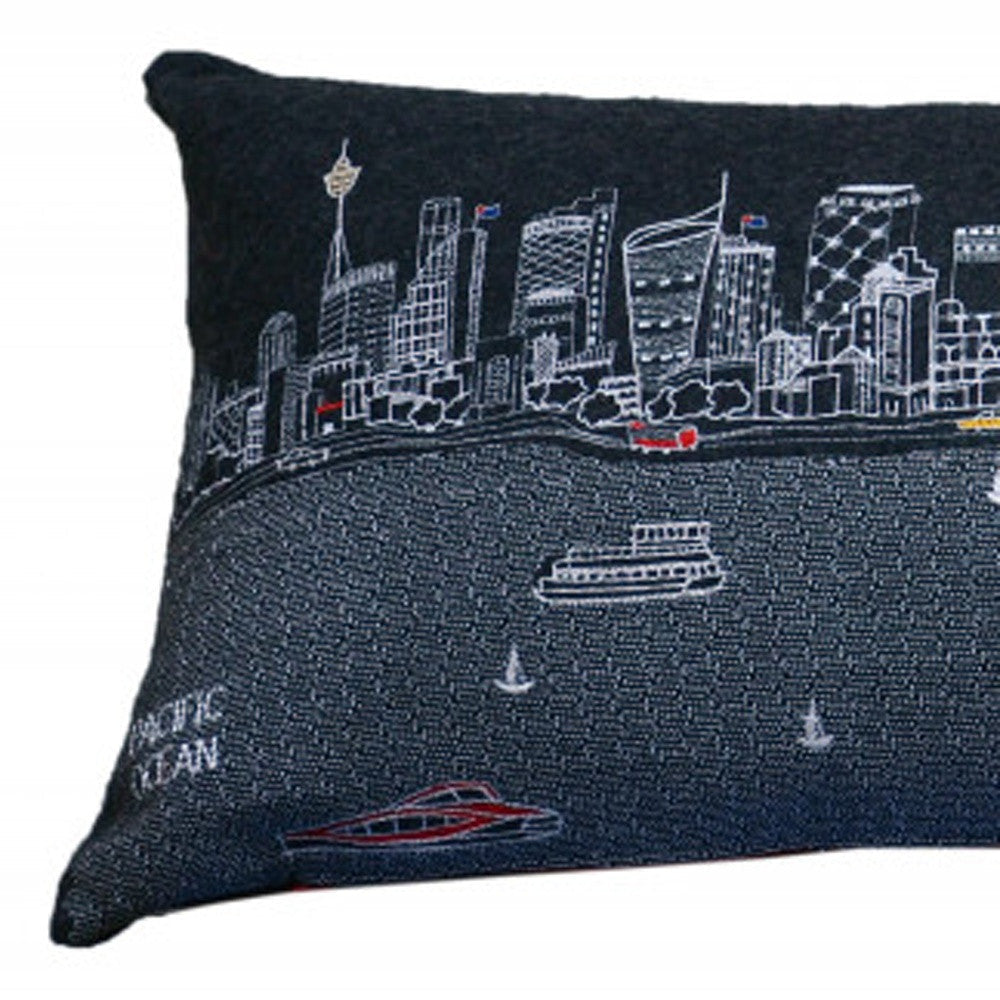 46" Black Sydney Nighttime Skyline Lumbar Decorative Pillow FurniFindUSA