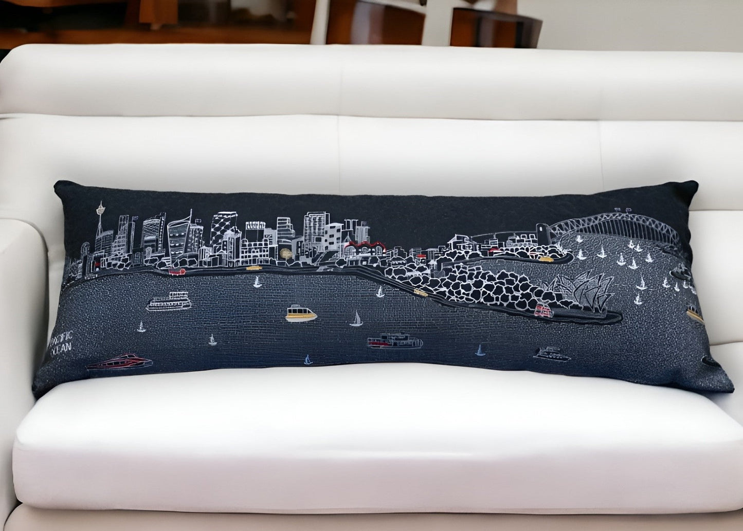 46" Black Sydney Nighttime Skyline Lumbar Decorative Pillow FurniFindUSA