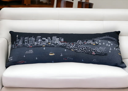 46" Black Sydney Nighttime Skyline Lumbar Decorative Pillow FurniFindUSA