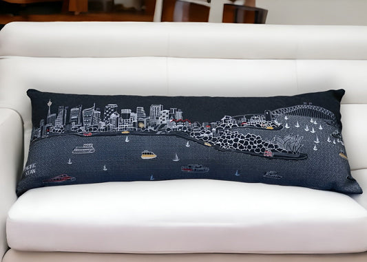 46" Black Sydney Nighttime Skyline Lumbar Decorative Pillow FurniFindUSA