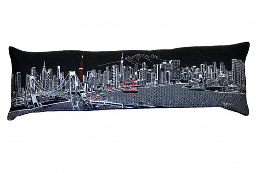 46" Black Tokyo Nighttime Skyline Lumbar Decorative Pillow FurniFindUSA
