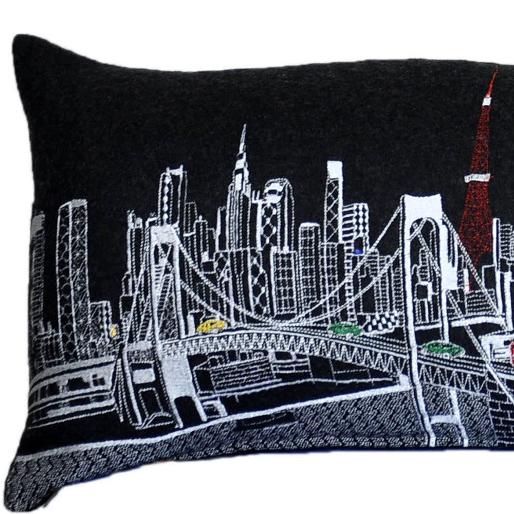 46" Black Tokyo Nighttime Skyline Lumbar Decorative Pillow FurniFindUSA